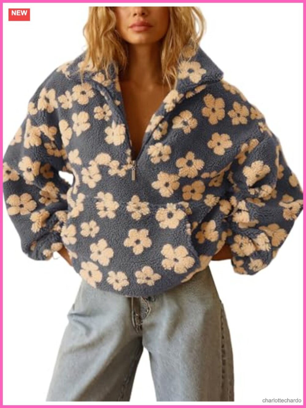 Women's Faux Fur Pullover Fleece Sweatshirt Zip Up Winter Sherpa Jacket